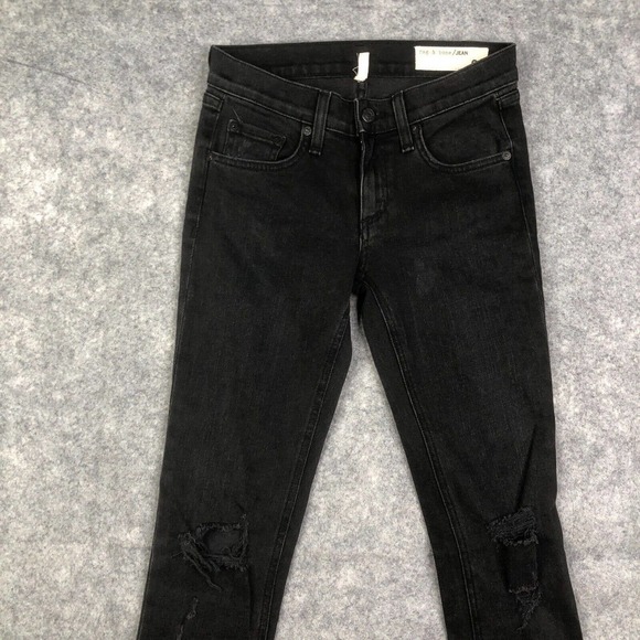 RAG & BONE Womens Jeans Stretch Skinny Low Rise Black Distressed Size 24 - Picture 2 of 12